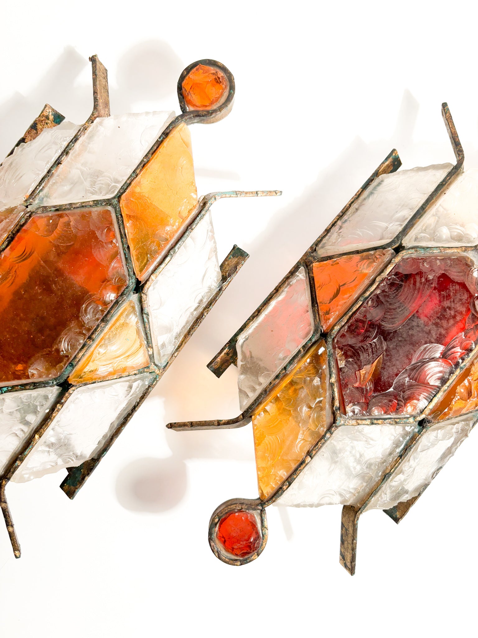 Pair of 1960s Outdoor Glass and Wrought Iron Wall Lights