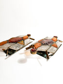 Pair of 1960s Outdoor Glass and Wrought Iron Wall Lights