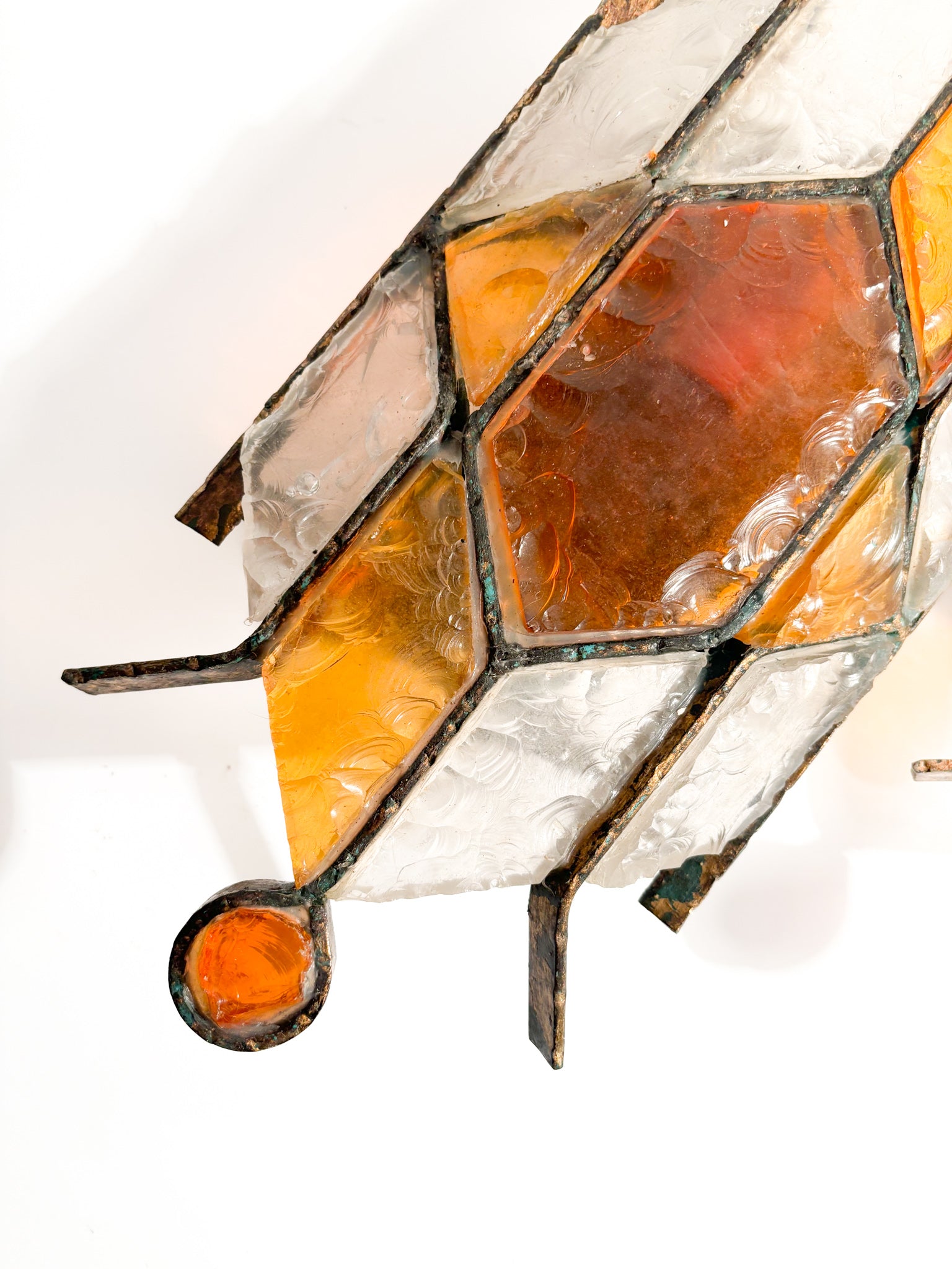 Pair of 1960s Outdoor Glass and Wrought Iron Wall Lights