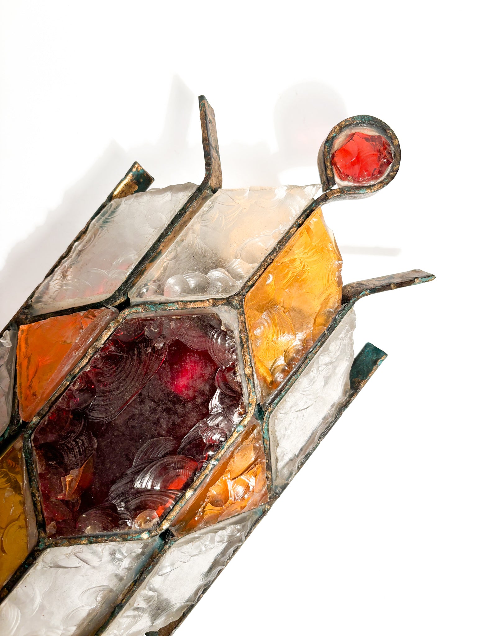 Pair of 1960s Outdoor Glass and Wrought Iron Wall Lights