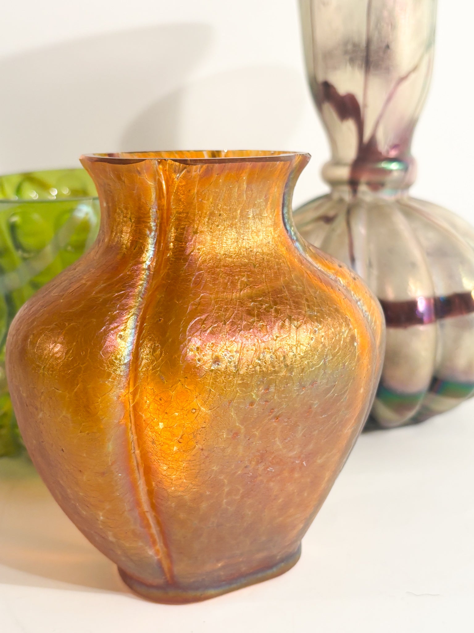 Loetz Glass Vase Pink and Orange Iridescent 1950s