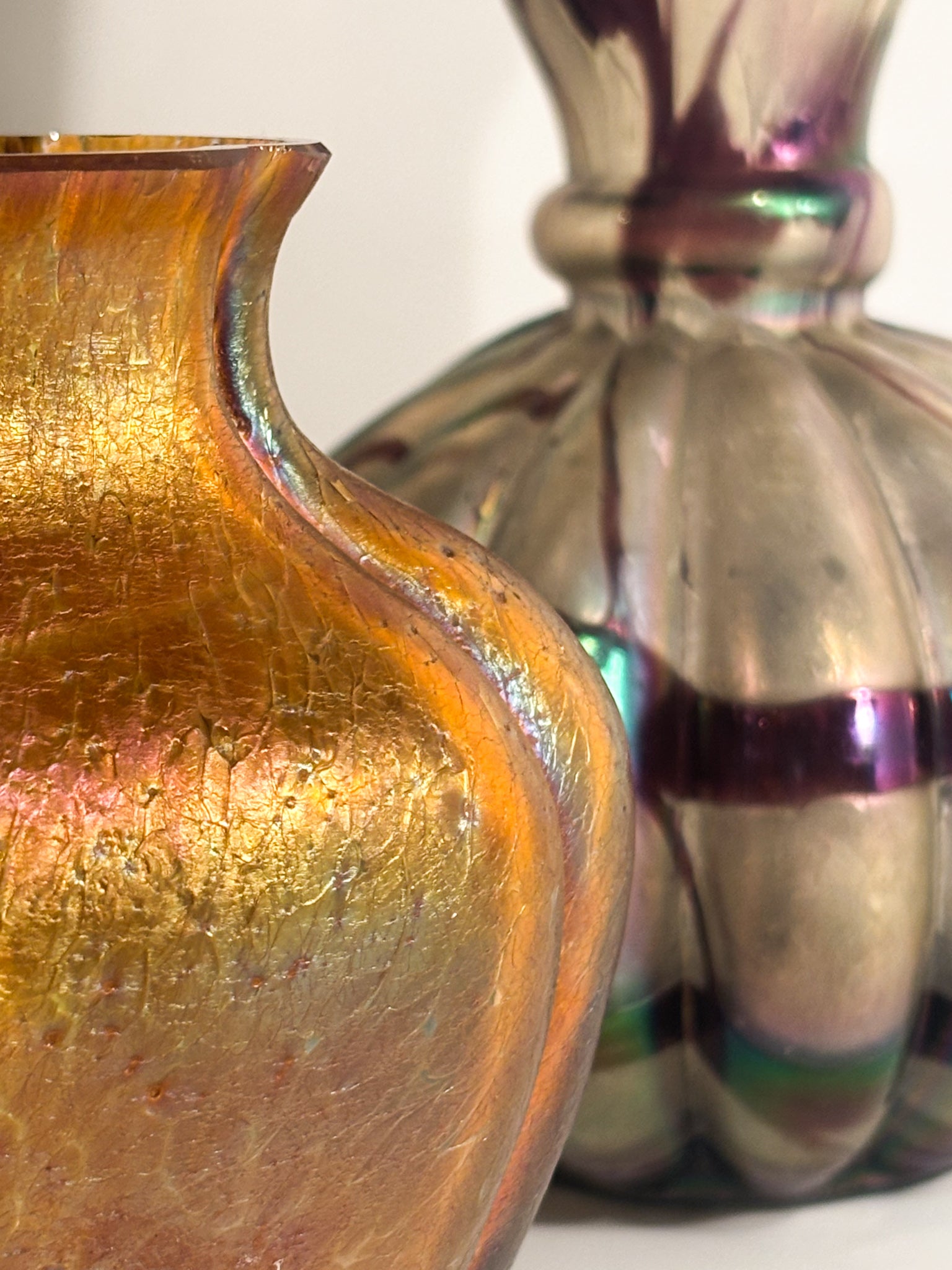 Loetz Glass Vase Pink and Orange Iridescent 1950s