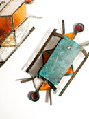 Pair of 1960s Outdoor Glass and Wrought Iron Wall Lights