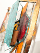 Pair of 1960s Outdoor Glass and Wrought Iron Wall Lights