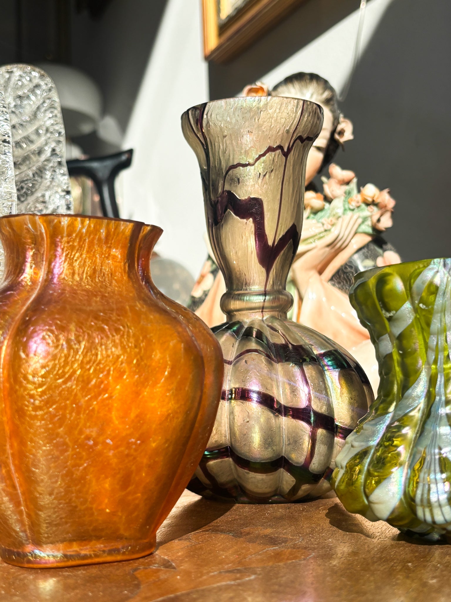 Loetz Glass Vase Pink and Orange Iridescent 1950s