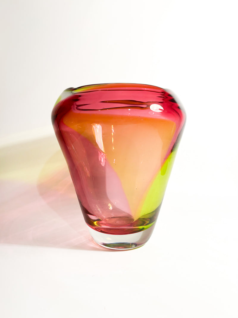 Submerged Pink and Yellow Murano Glass Vase from the 1970s