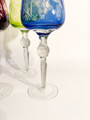 Set of 6 Multicolored Bohemian Crystal Glasses from the 70s