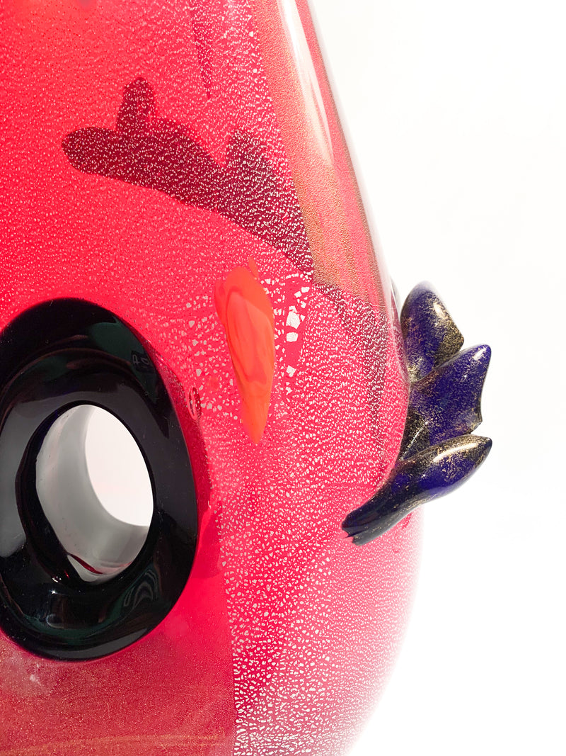 Vaso in Vetro di Murano Rosso e Multicolore Stile Dino Martens Anni 50