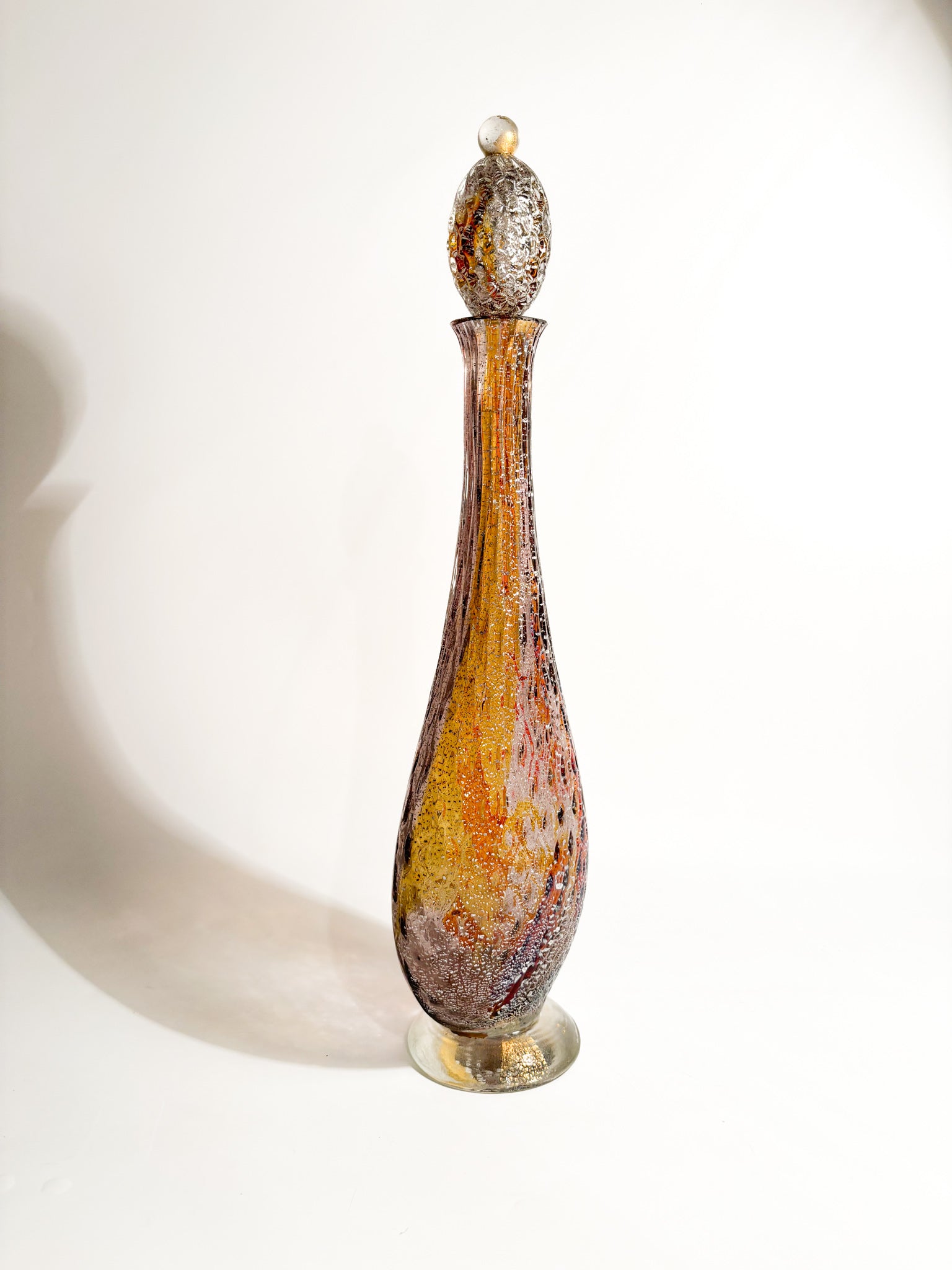 Multicolored Murano Glass Bottle with Silver Leaf from the 1980s