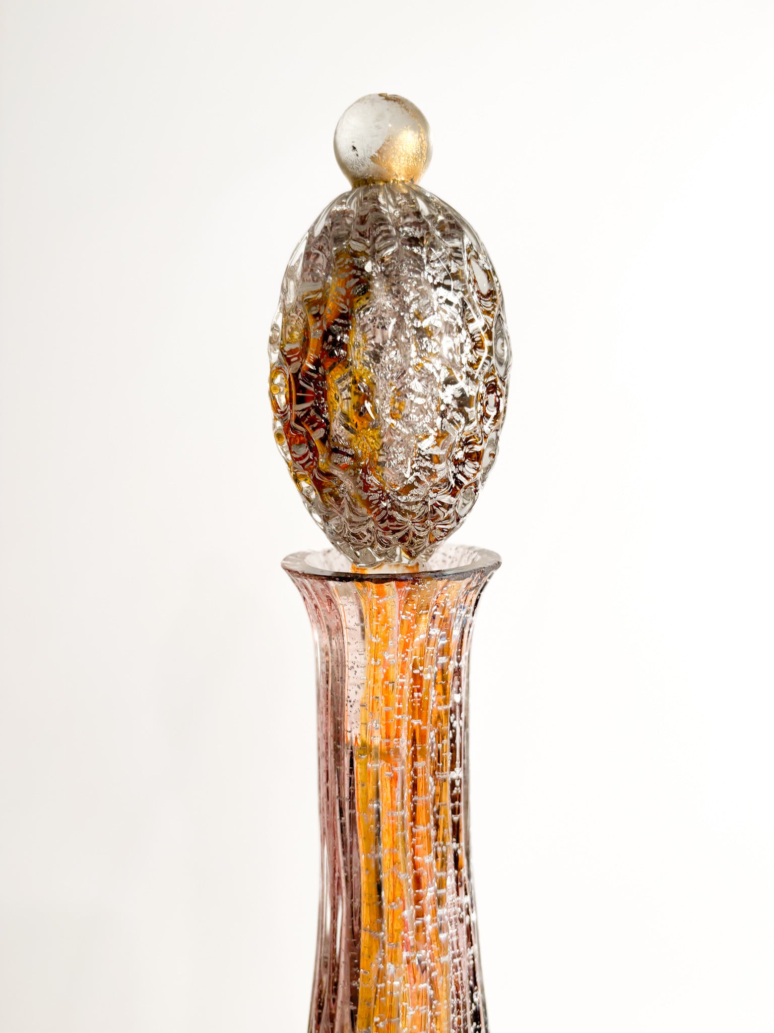 Multicolored Murano Glass Bottle with Silver Leaf from the 1980s