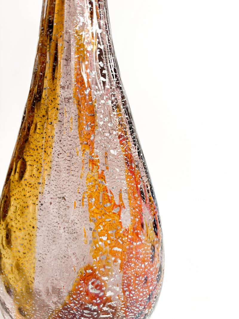 Bottiglia in Vetro di Murano Multicolore con Foglia d'Argento Anni 80