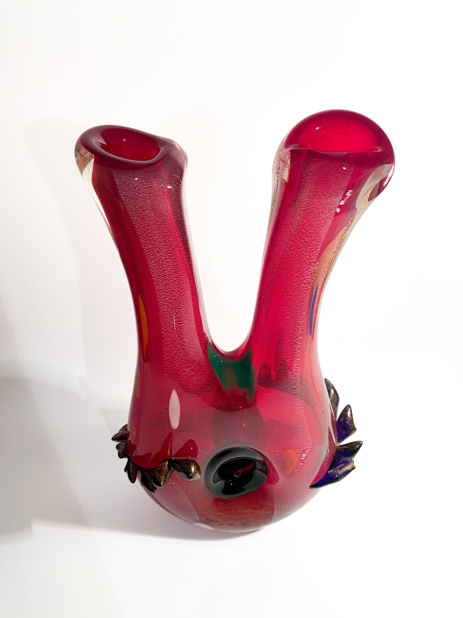 Vaso in Vetro di Murano Rosso e Multicolore Stile Dino Martens Anni 50