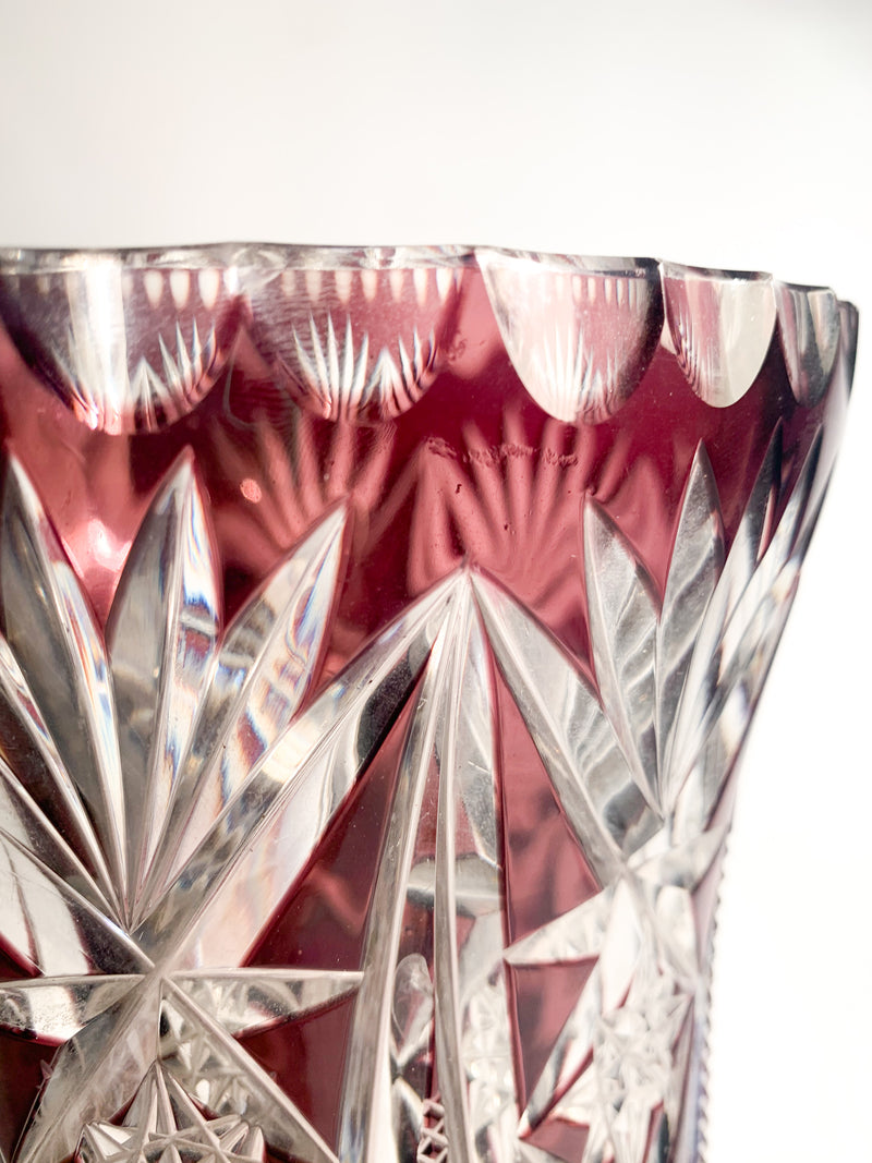 Vase in Purple Plum and Transparent Bohemia Crystal from the 1950s