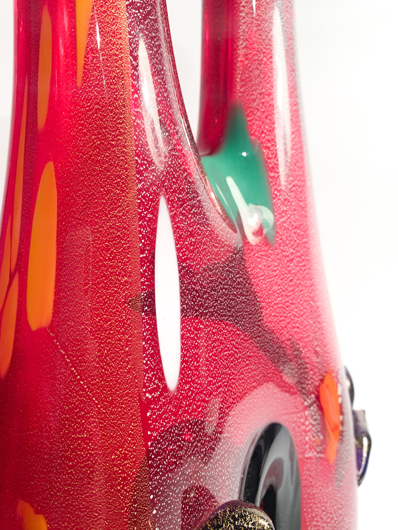 Red and Multicolored Murano Glass Vase, 1950s Dino Martens Style
