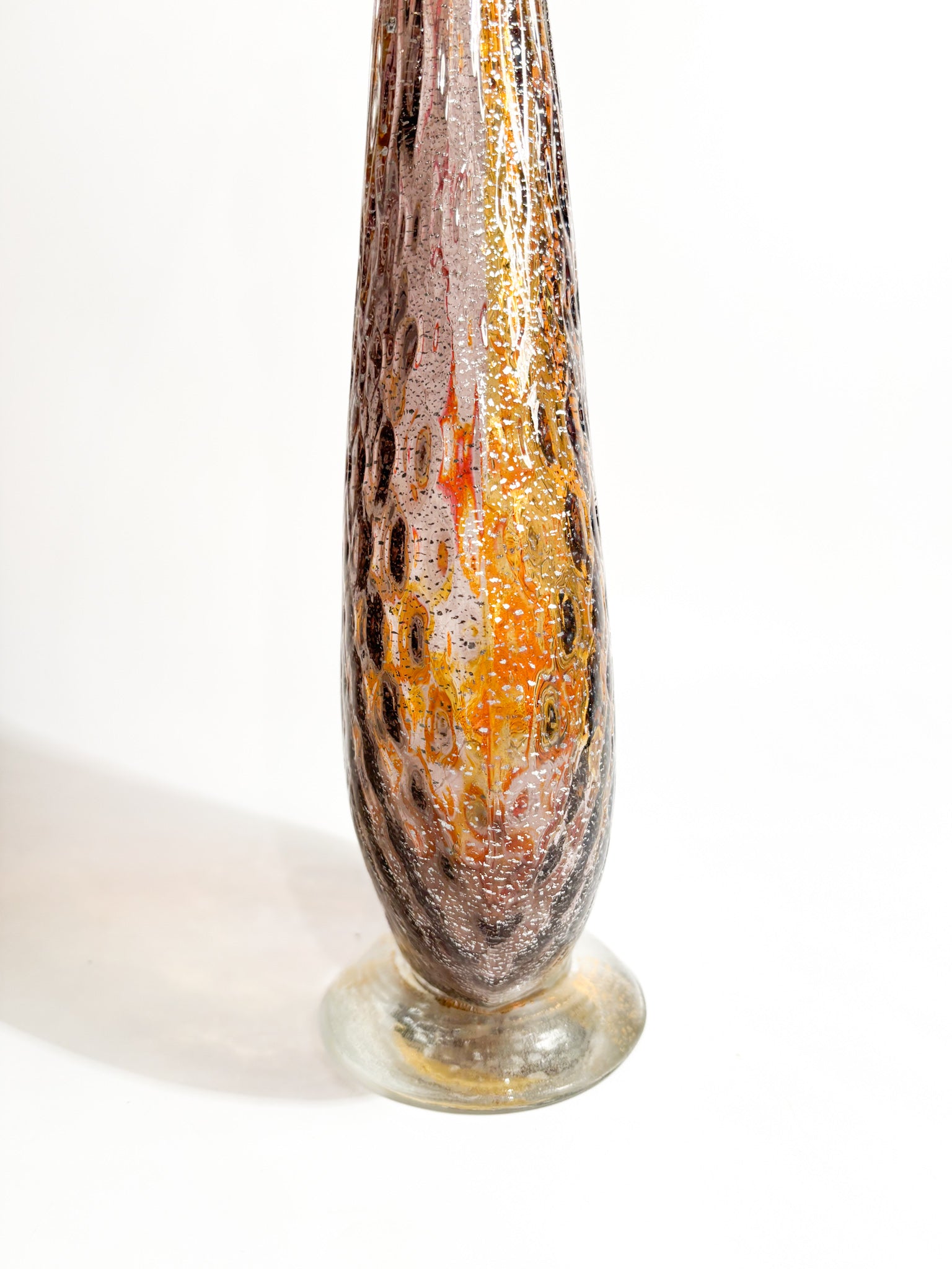 Multicolored Murano Glass Bottle with Silver Leaf from the 1980s