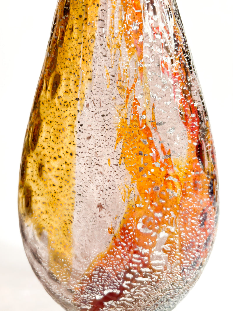 Multicolored Murano Glass Bottle with Silver Leaf from the 1980s