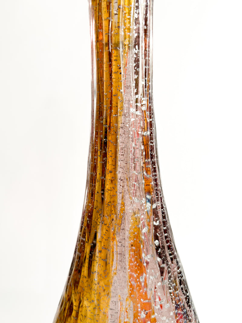 Bottiglia in Vetro di Murano Multicolore con Foglia d'Argento Anni 80