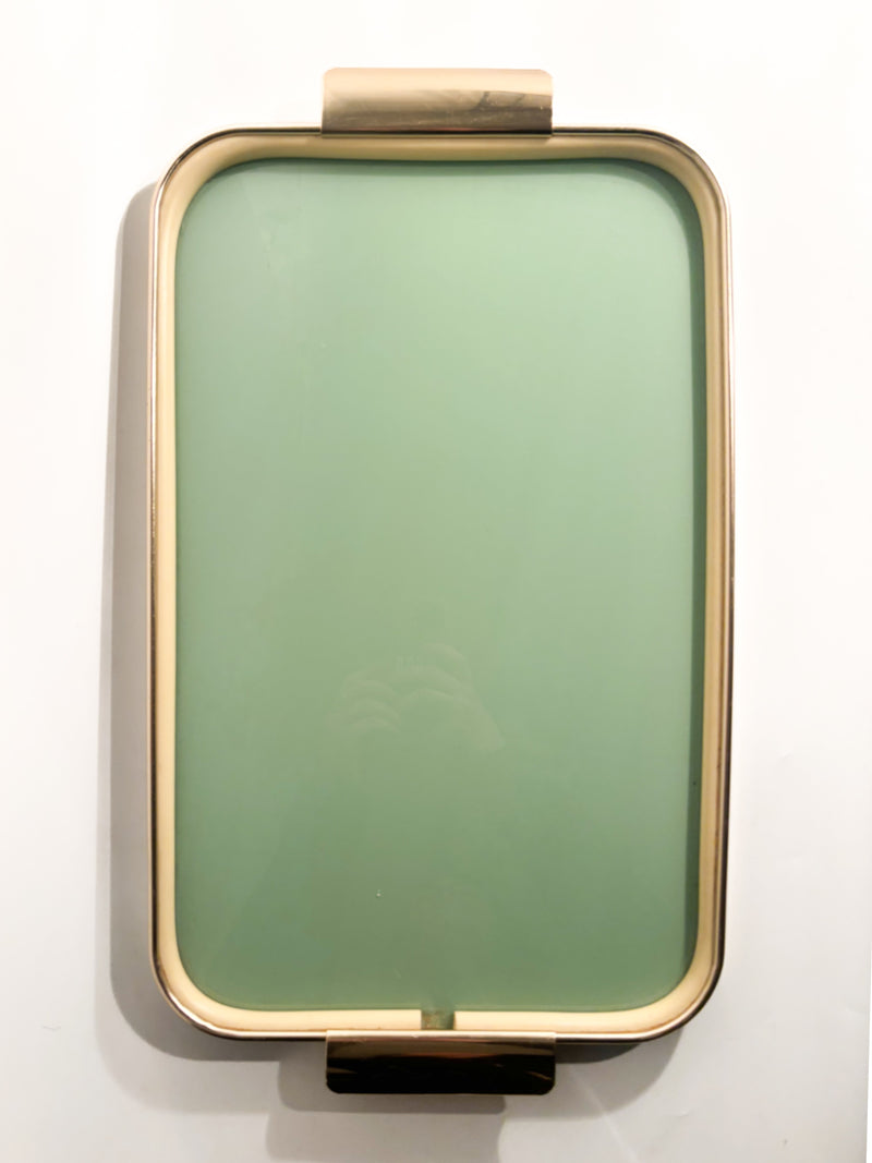 Green and White Tray in Plastic and Metal in 50s Style Made in Italy