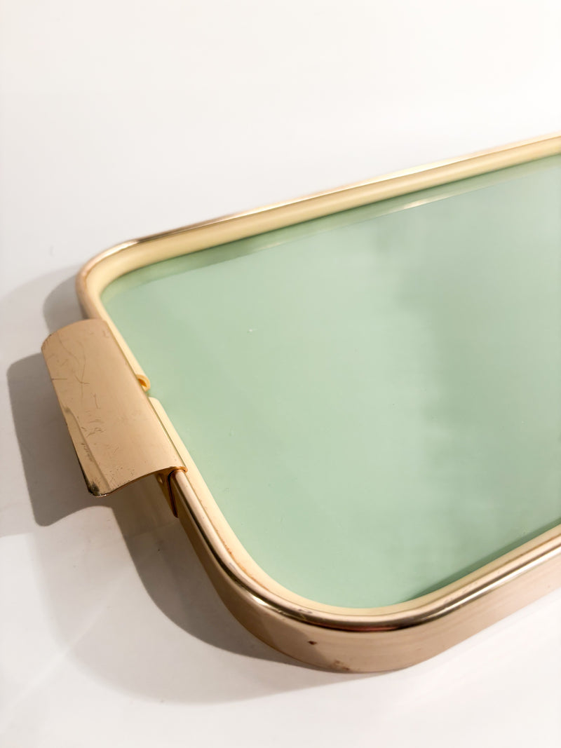 Green and White Tray in Plastic and Metal in 50s Style Made in Italy