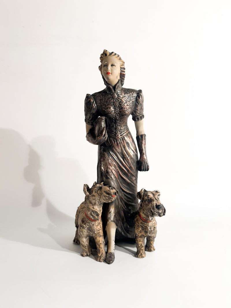 Ceramic Sculpture of Lady with Fox Terrier by Ceramiche Mollica 1940s