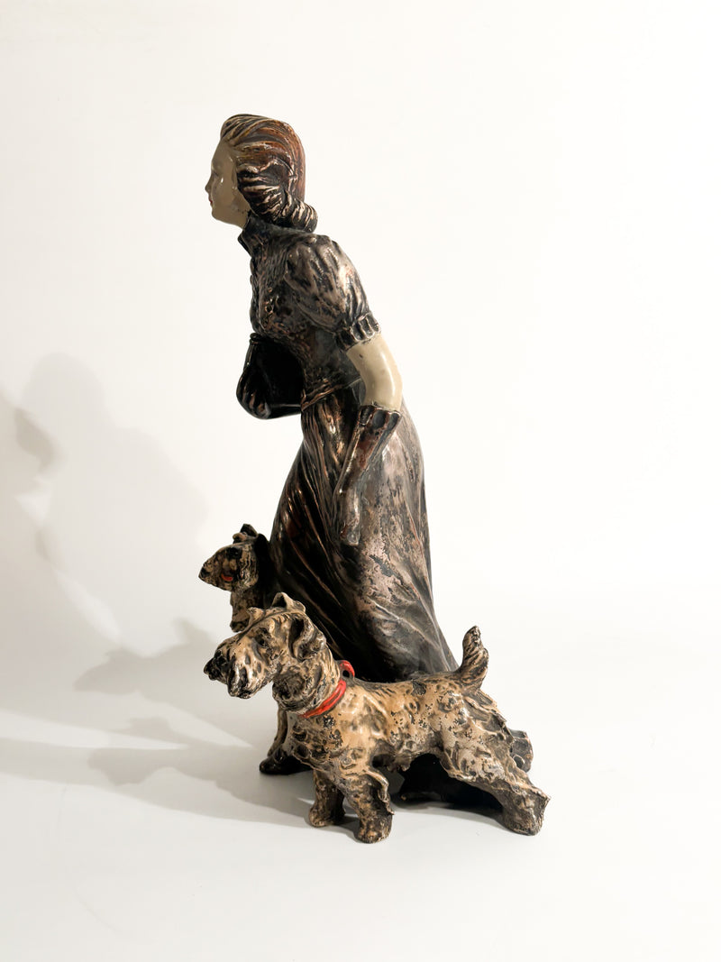 Ceramic Sculpture of Lady with Fox Terrier by Ceramiche Mollica 1940s