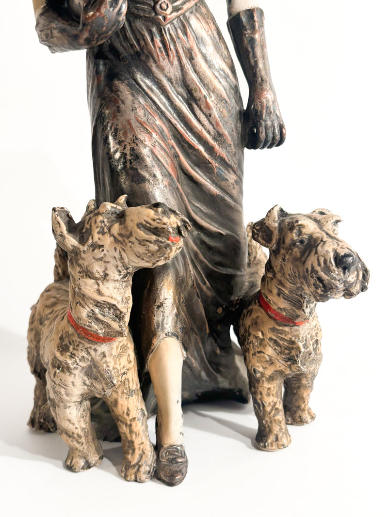 Ceramic Sculpture of Lady with Fox Terrier by Ceramiche Mollica 1940s