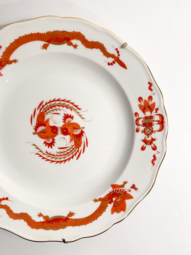 Piatto in Porcellana di Meissen Drago di Corte Rosso Marchio 1850-1925
