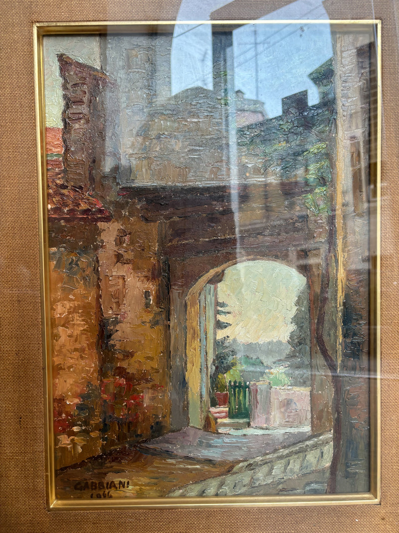 Oil painting of an urban landscape by Giacomo Gabbiani from the 1950s