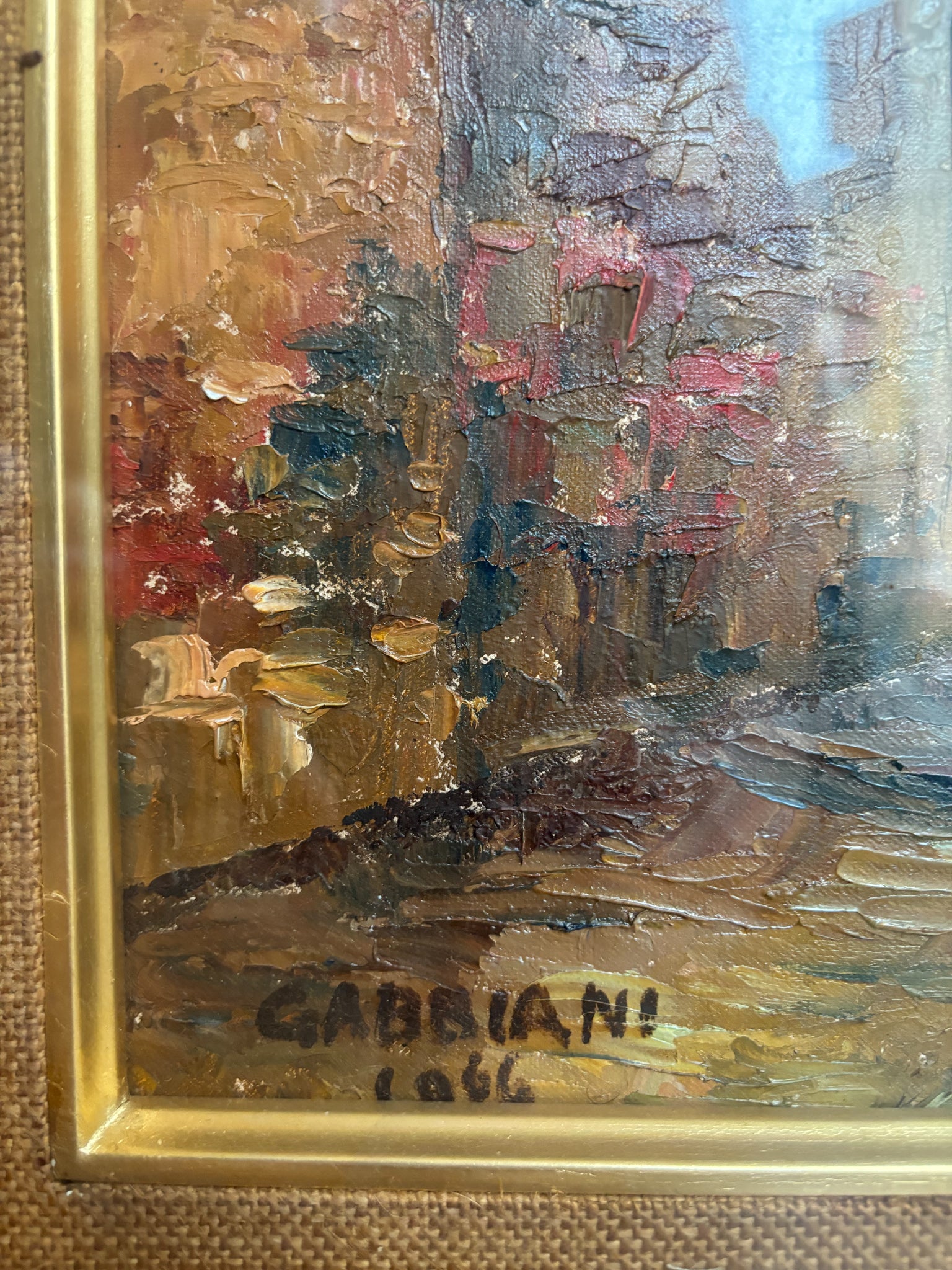 Oil painting of an urban landscape by Giacomo Gabbiani from the 1950s