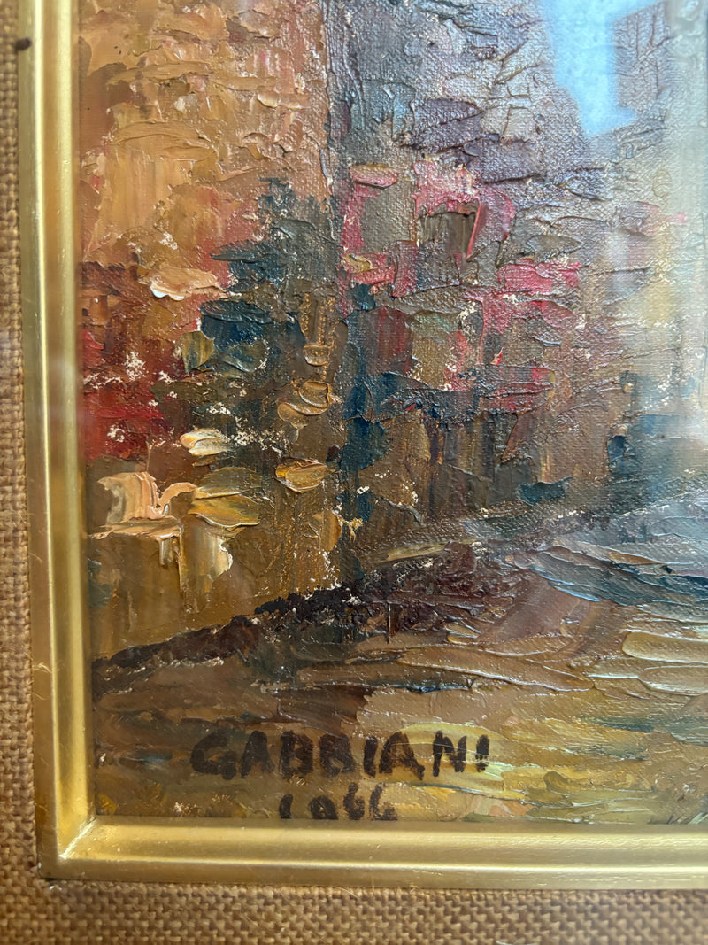 Dipinto a Olio di un Paesaggio Urbano di Giacomo Gabbiani Anni 50