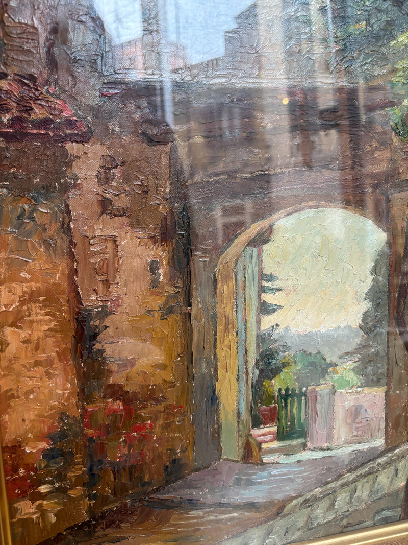 Dipinto a Olio di un Paesaggio Urbano di Giacomo Gabbiani Anni 50