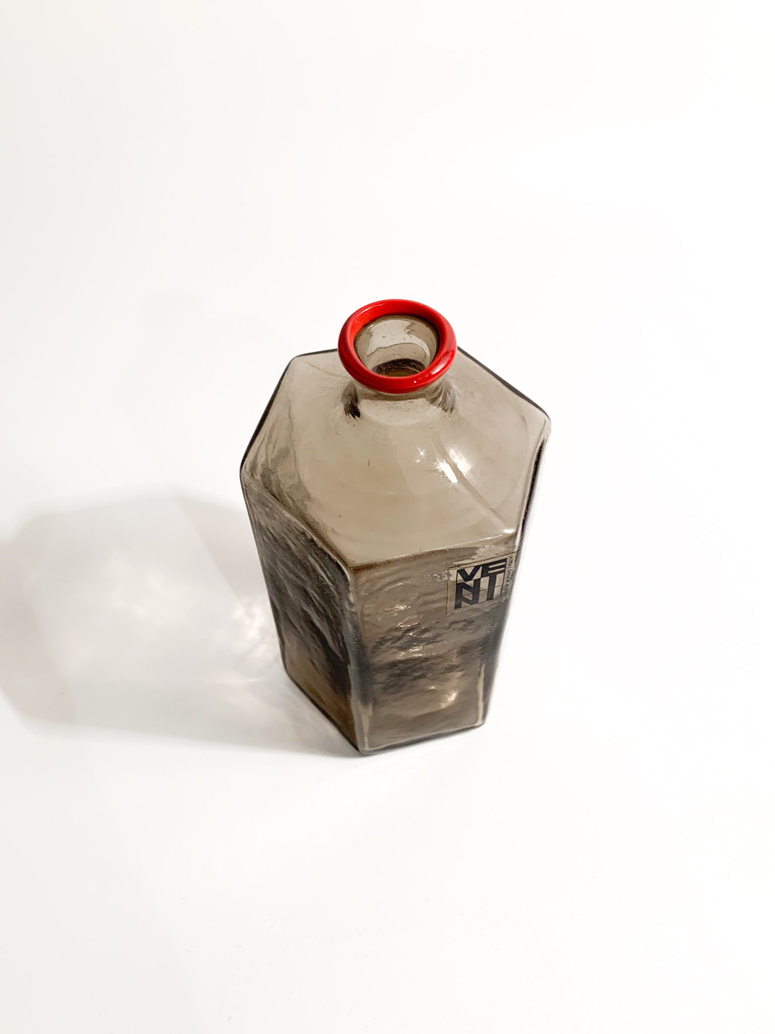 Vaso di Venini Monofiore Esagonale in Vetro di Murano Grigio del 1979