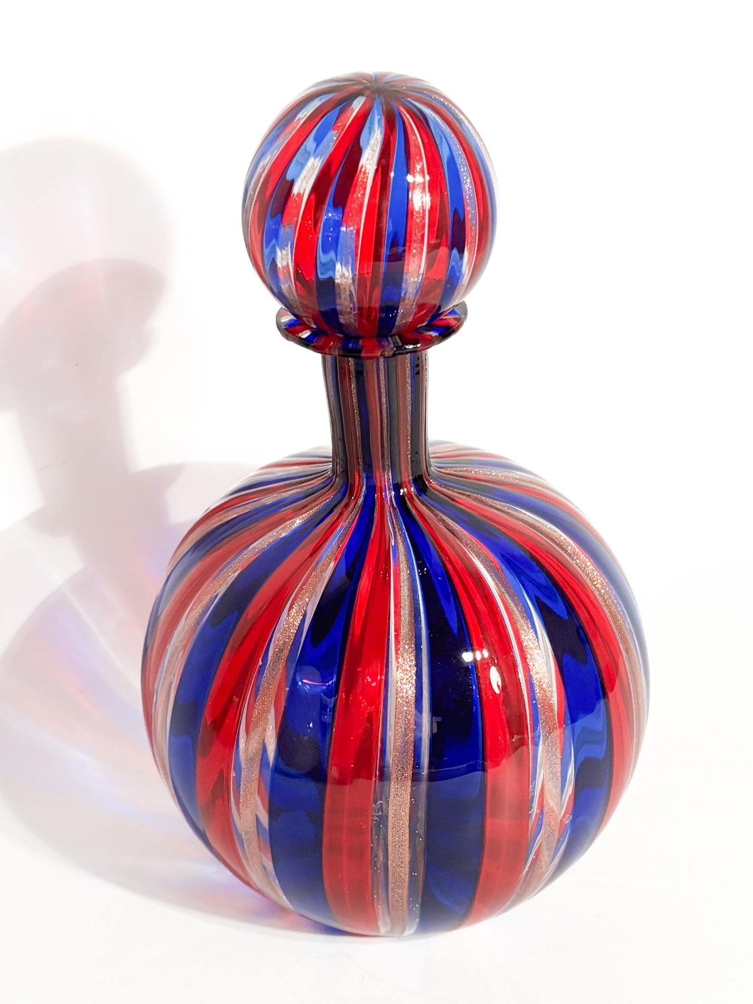 Coppia di Bottiglie in Vetro di Murano Multicolore con Avventurina Anni 70