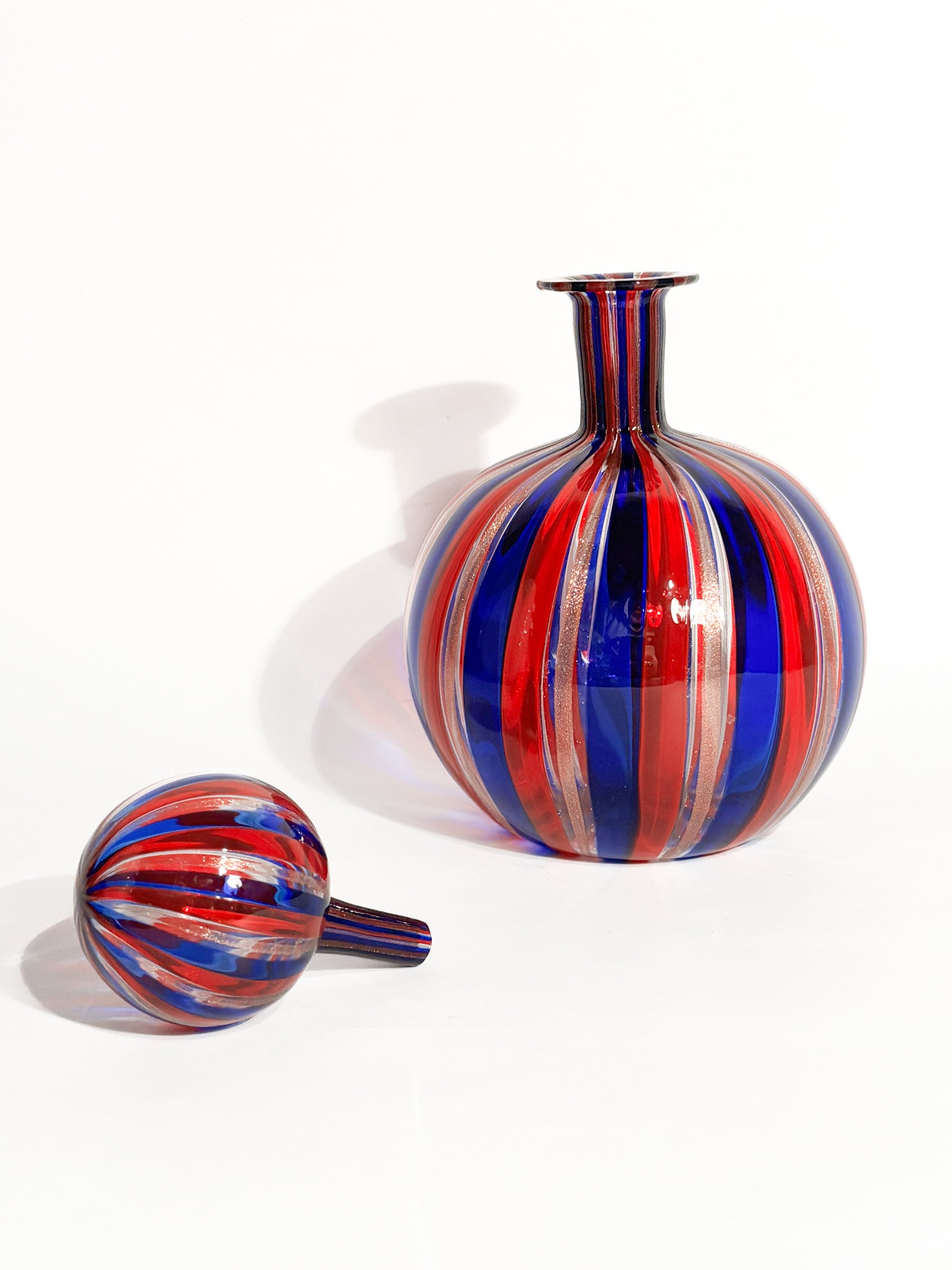 Coppia di Bottiglie in Vetro di Murano Multicolore con Avventurina Anni 70