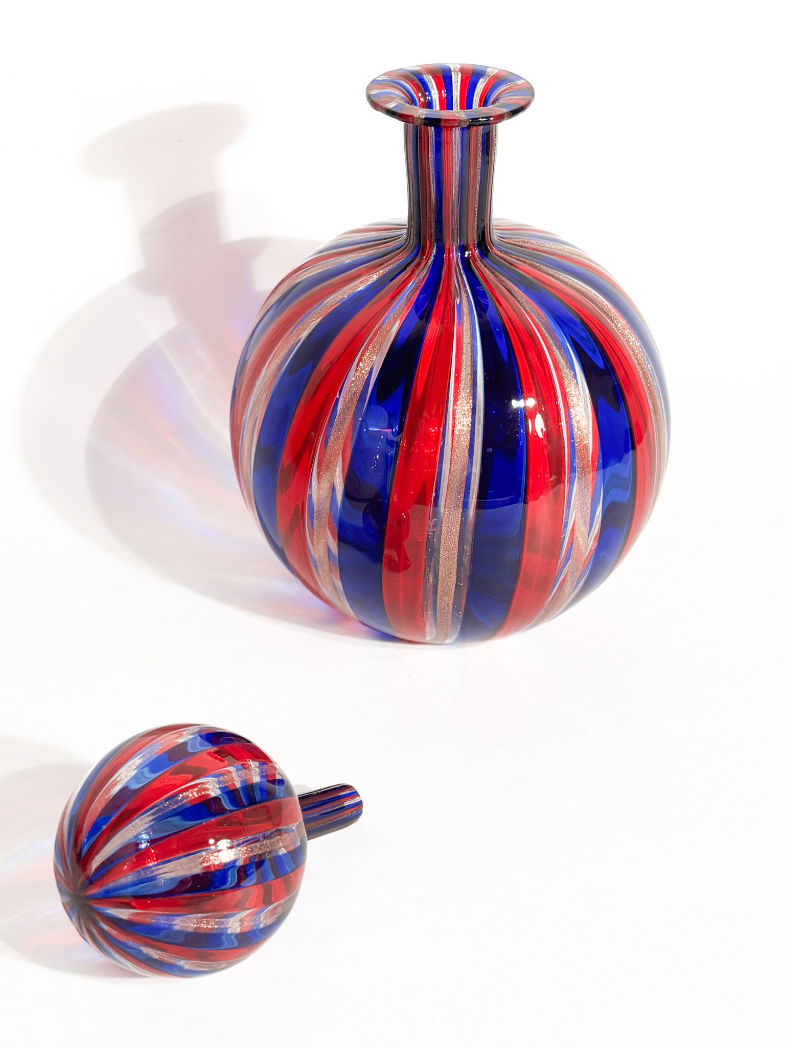 Coppia di Bottiglie in Vetro di Murano Multicolore con Avventurina Anni 70