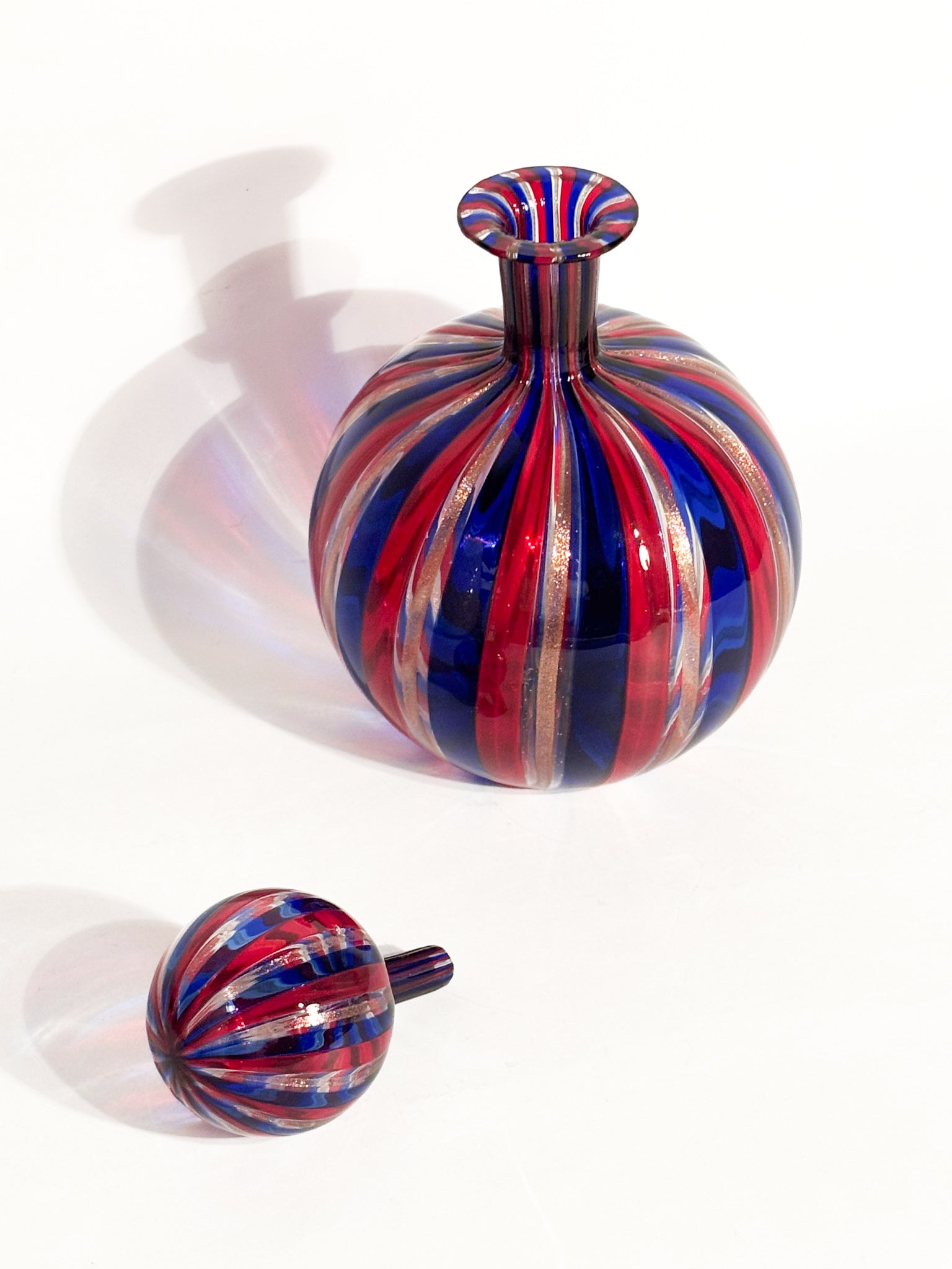 Coppia di Bottiglie in Vetro di Murano Multicolore con Avventurina Anni 70