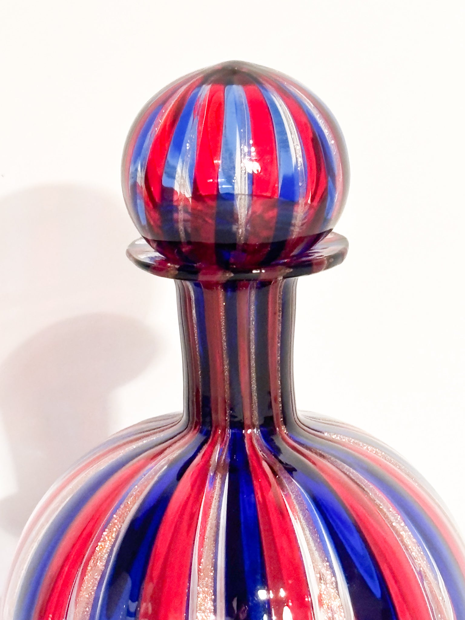 Coppia di Bottiglie in Vetro di Murano Multicolore con Avventurina Anni 70