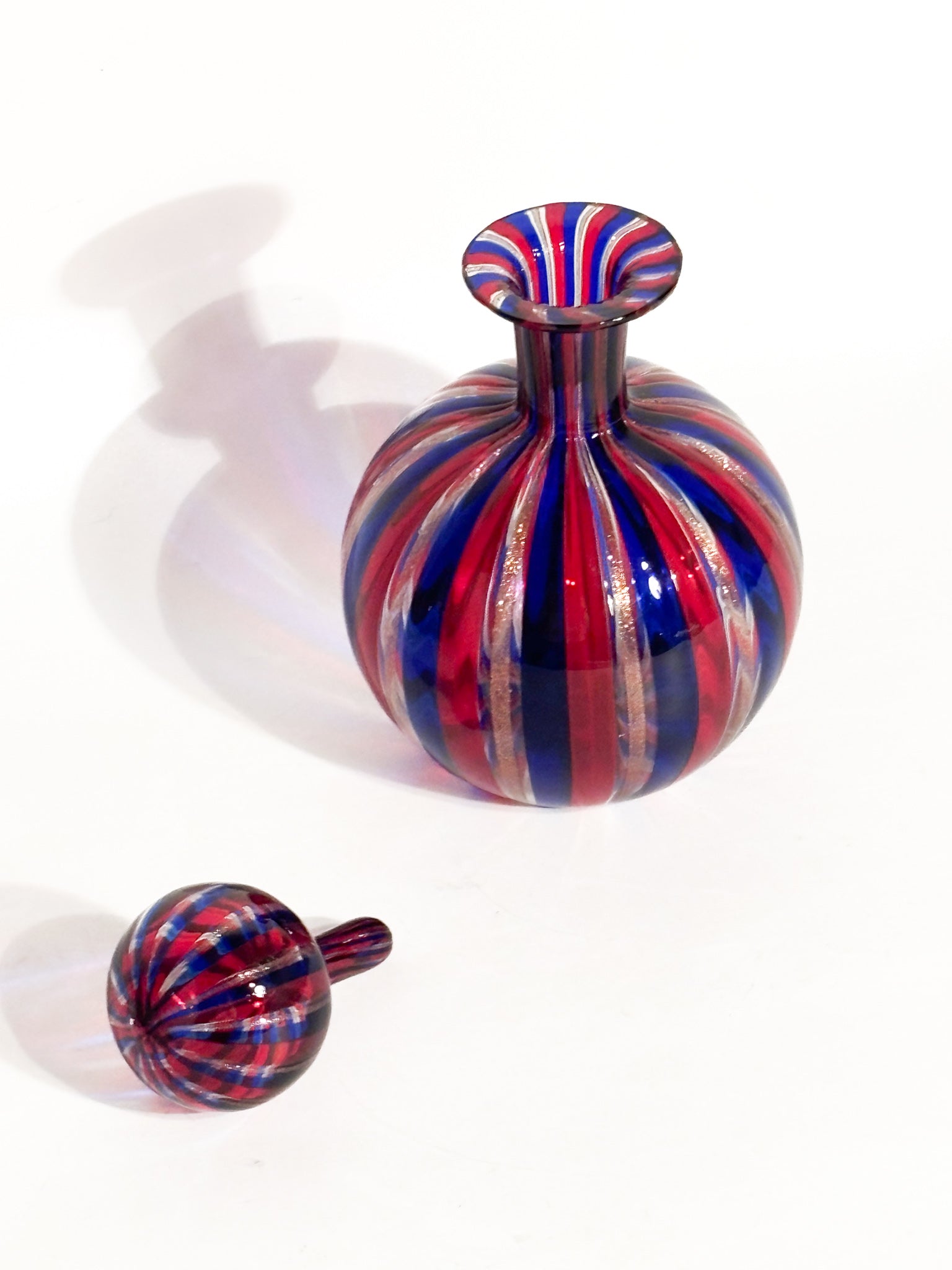 Coppia di Bottiglie in Vetro di Murano Multicolore con Avventurina Anni 70