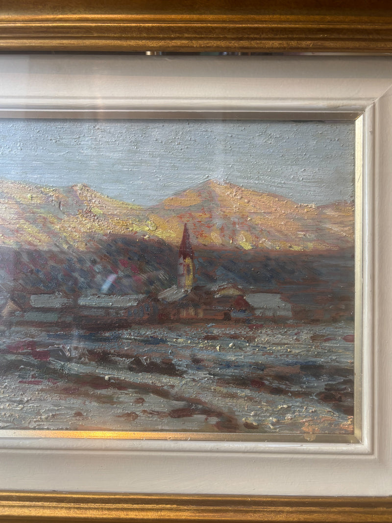 Dipinto Olio su Tavola di Paesaggio di Montagna Anni 50