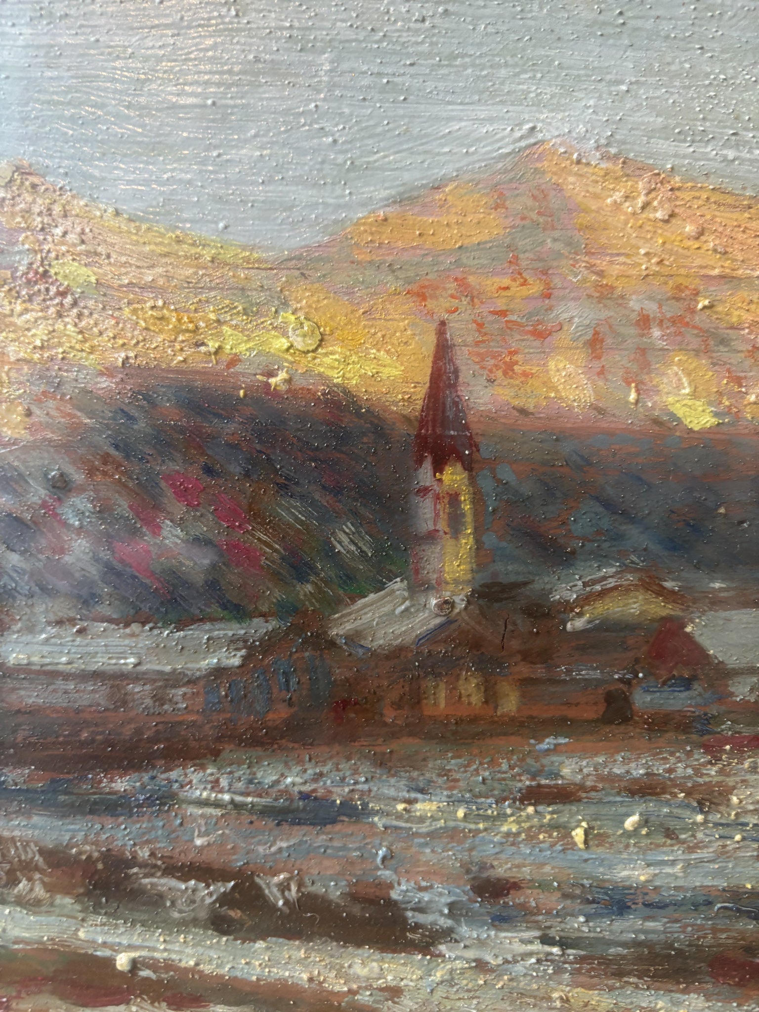 Oil Painting on Panel of Mountain Landscape 1950s