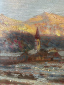 Dipinto Olio su Tavola di Paesaggio di Montagna Anni 50