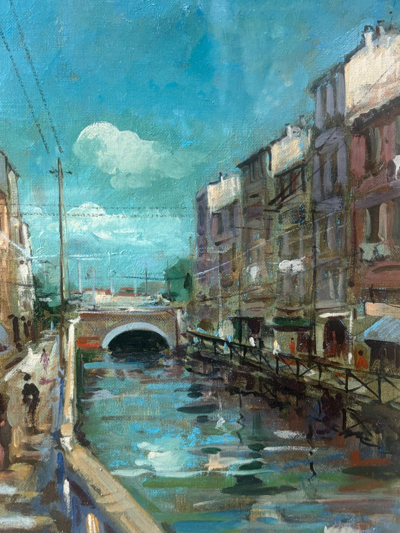 Oil Painting on Cardboard "Milan that Disappears Vicolo dei Lavandai" by Giampietro Maggi