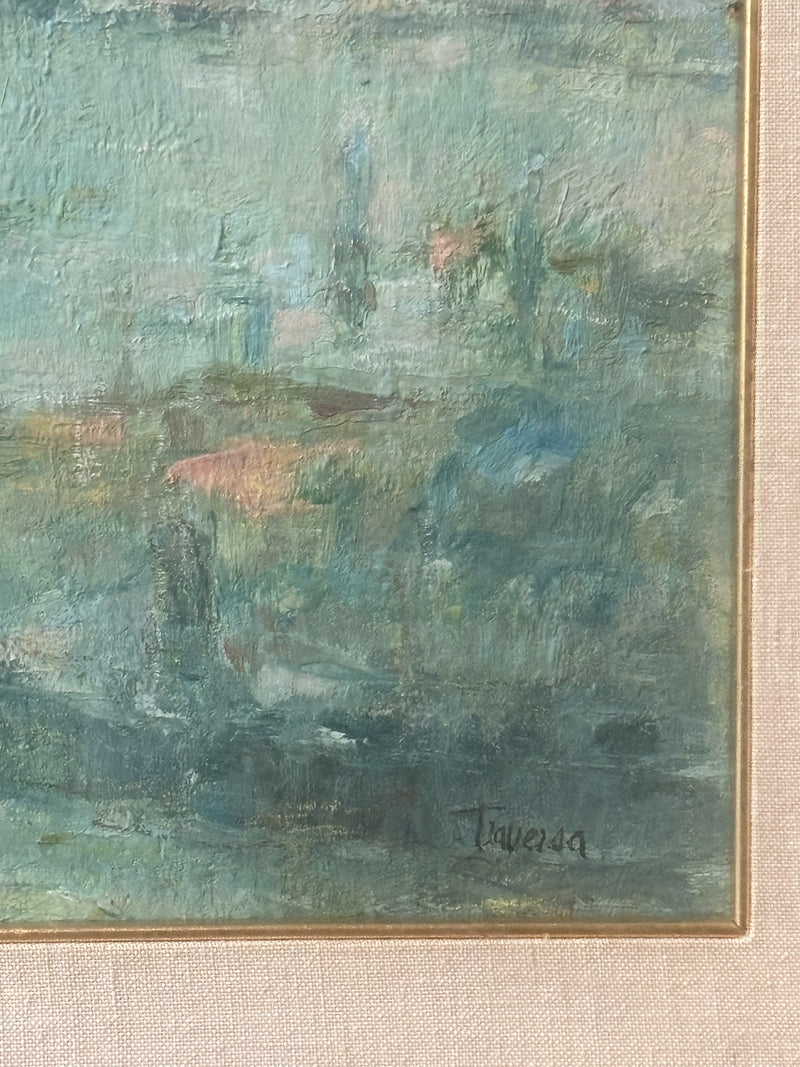 Dipinto Olio su Tavola della Città di Venezia di Traversa Anni 70