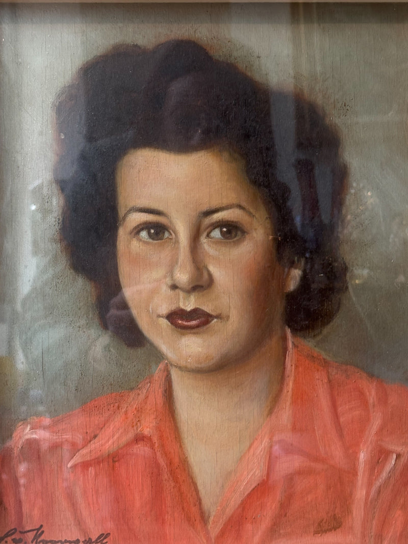 Oil Painting on Panel of Female Portrait from 1945