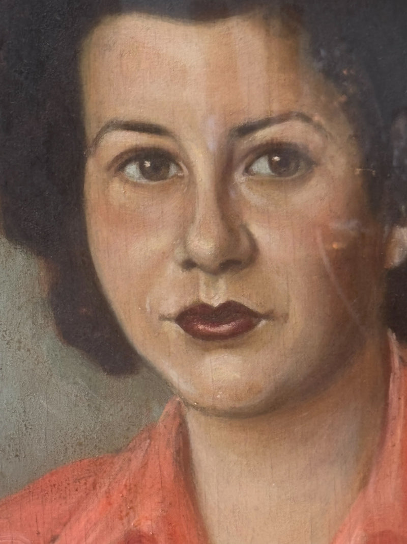 Oil Painting on Panel of Female Portrait from 1945