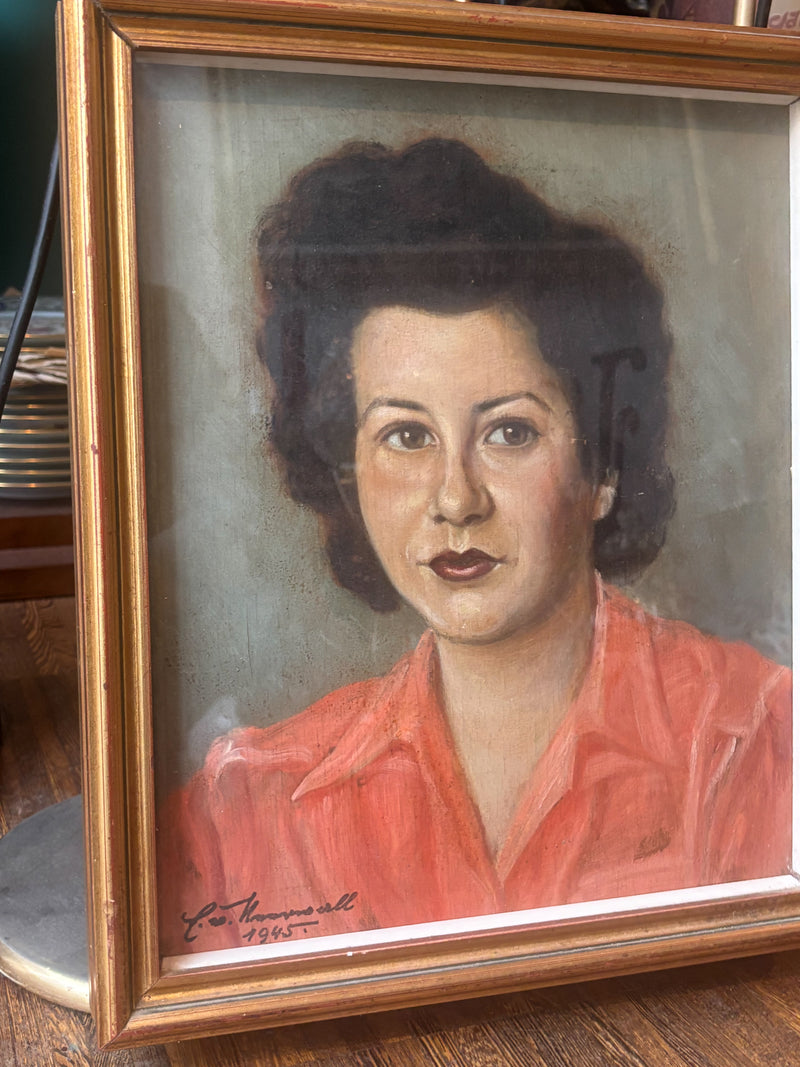 Oil Painting on Panel of Female Portrait from 1945