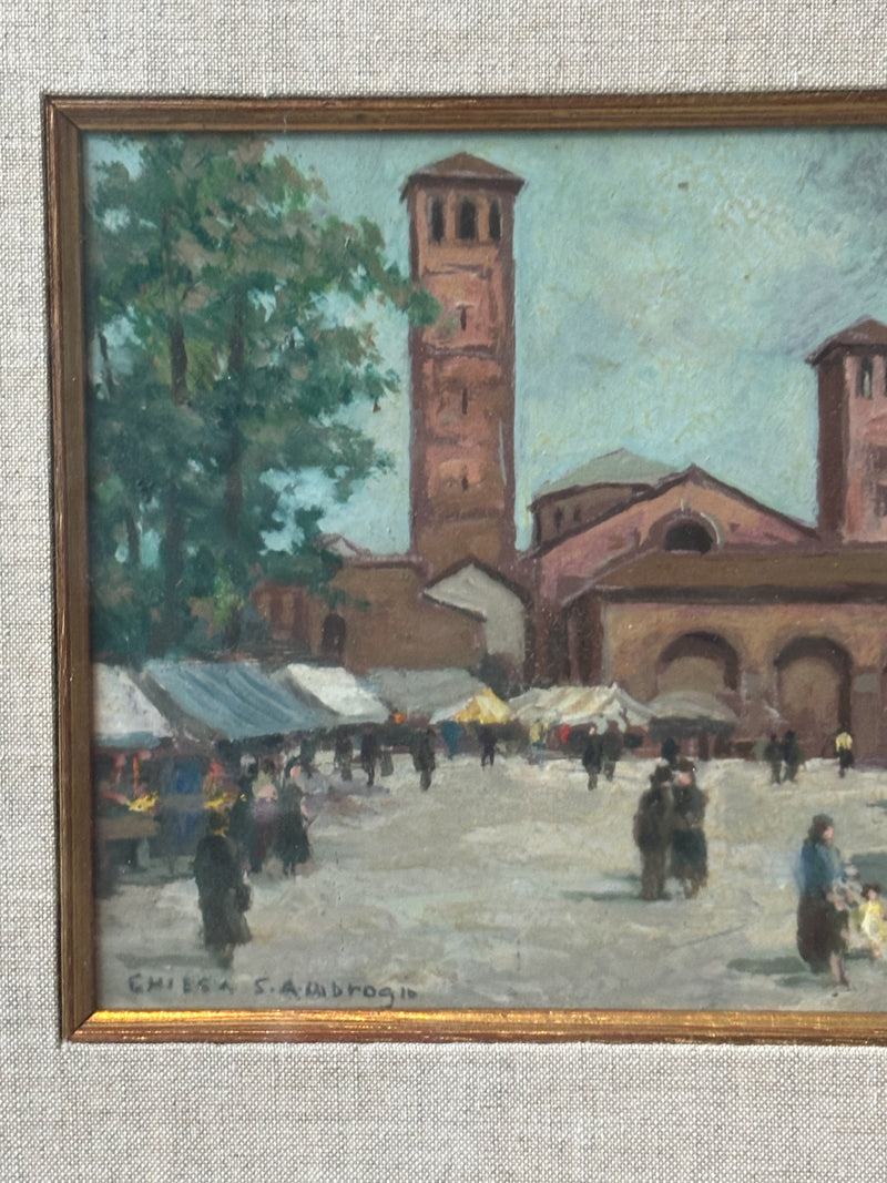 Oil Painting on Panel of the Church of S. Ambrogio in Milan 1990s