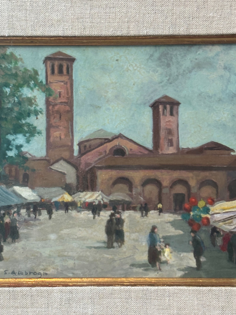 Oil Painting on Panel of the Church of S. Ambrogio in Milan 1990s