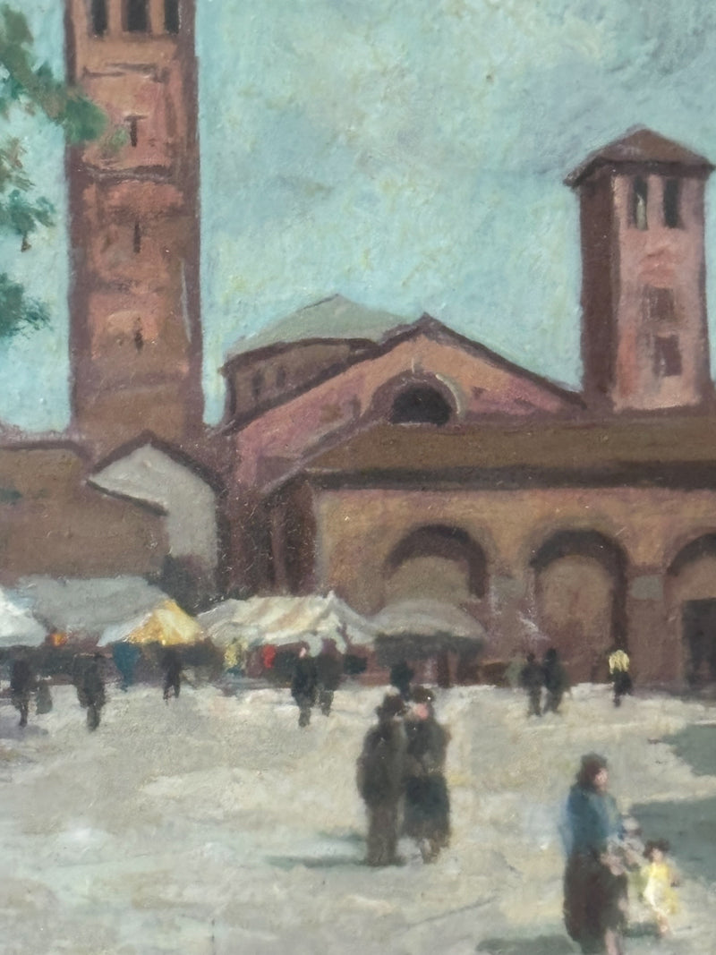 Oil Painting on Panel of the Church of S. Ambrogio in Milan 1990s