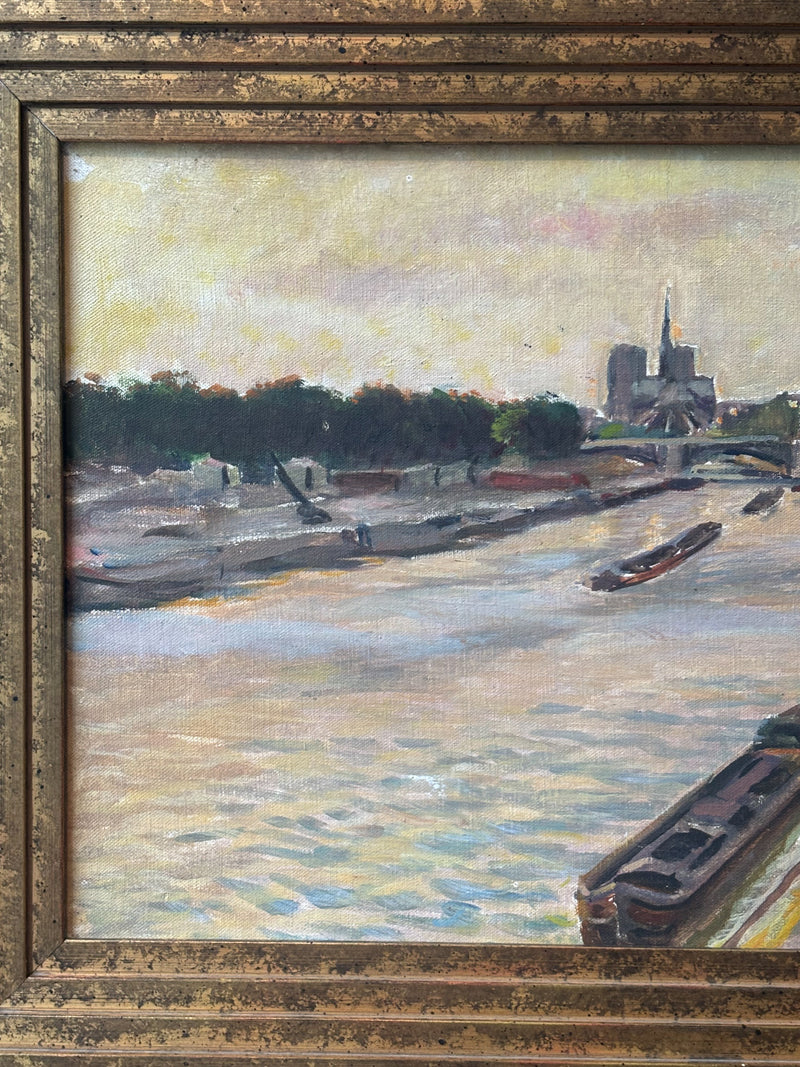 Oil Painting on Panel of the Seine 1950s